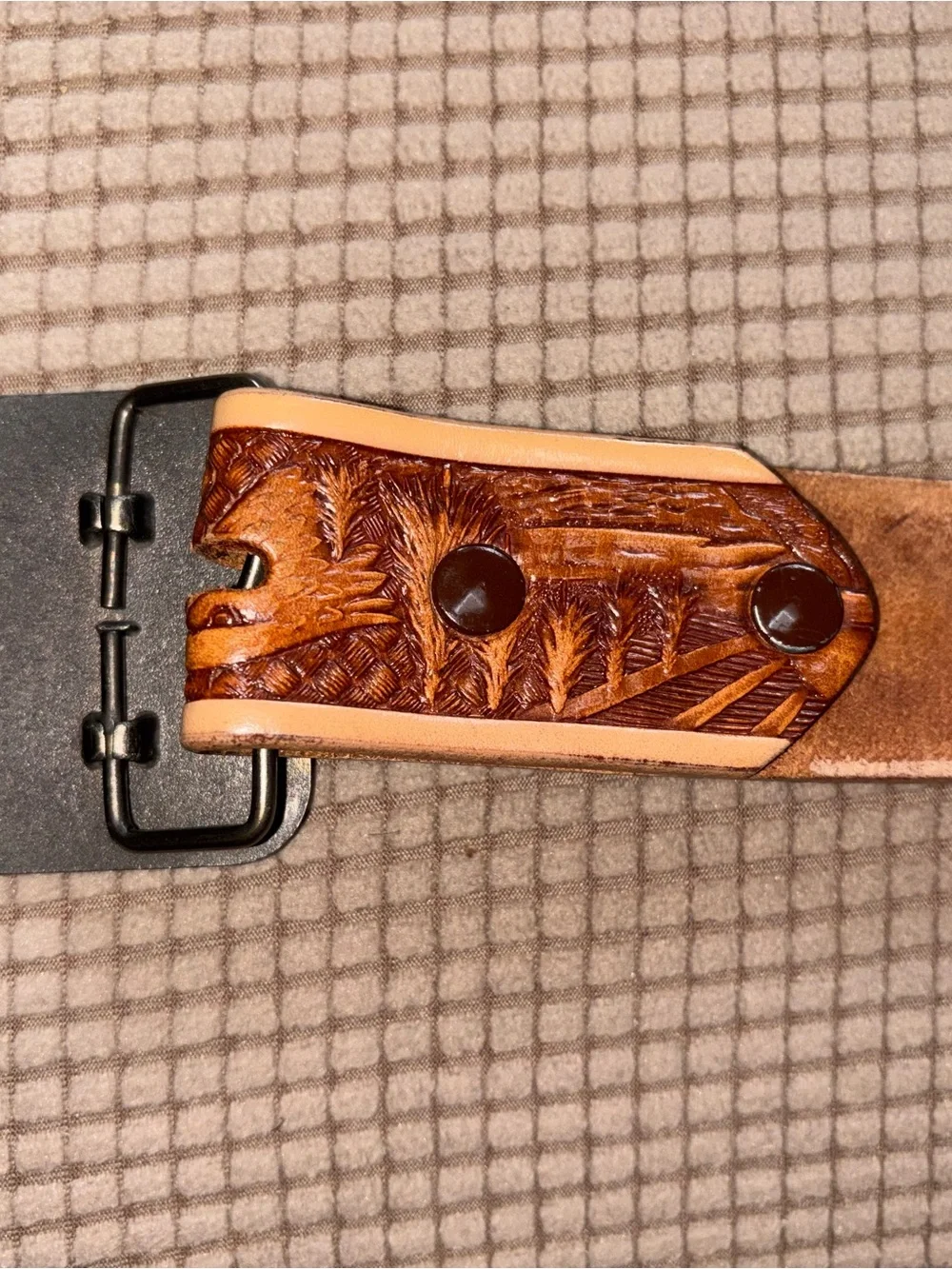 Boy Scout Tooled Brown Leather Belt with logo Buckle and designs marked size 50